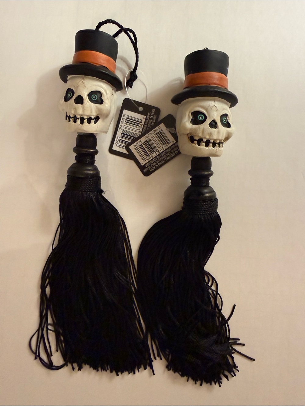 9.5” Halloween Skull Tassel Ornaments Vintage Spirits by Ashland set of 2